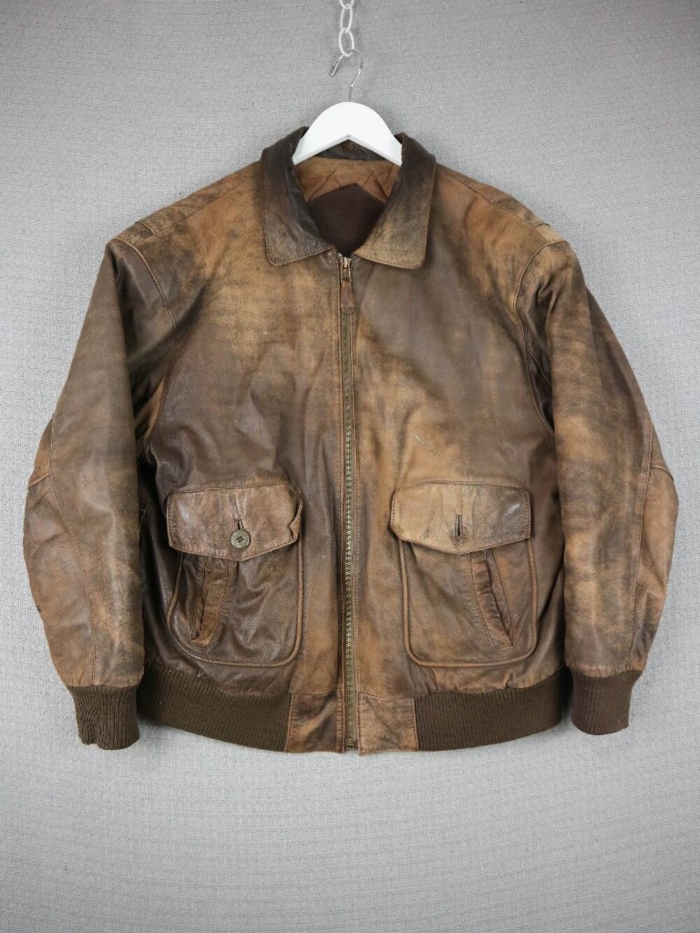 1990s Vintage Leather Faded Patina Bomber Leather Jacket Mens Medium